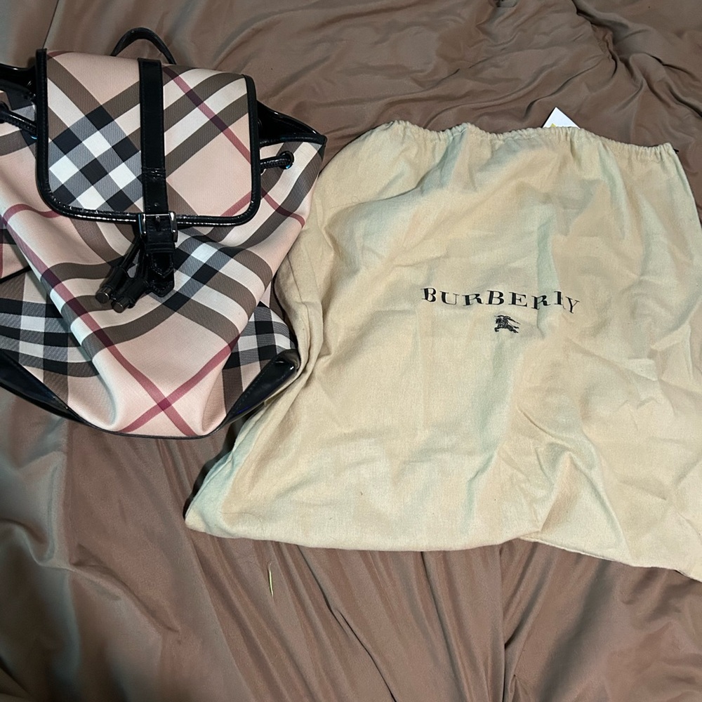 Burberry Cream and Black Backpack with Signature Style